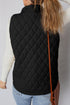 Stand Collar Flower Quilted Snap Button Zip Vests